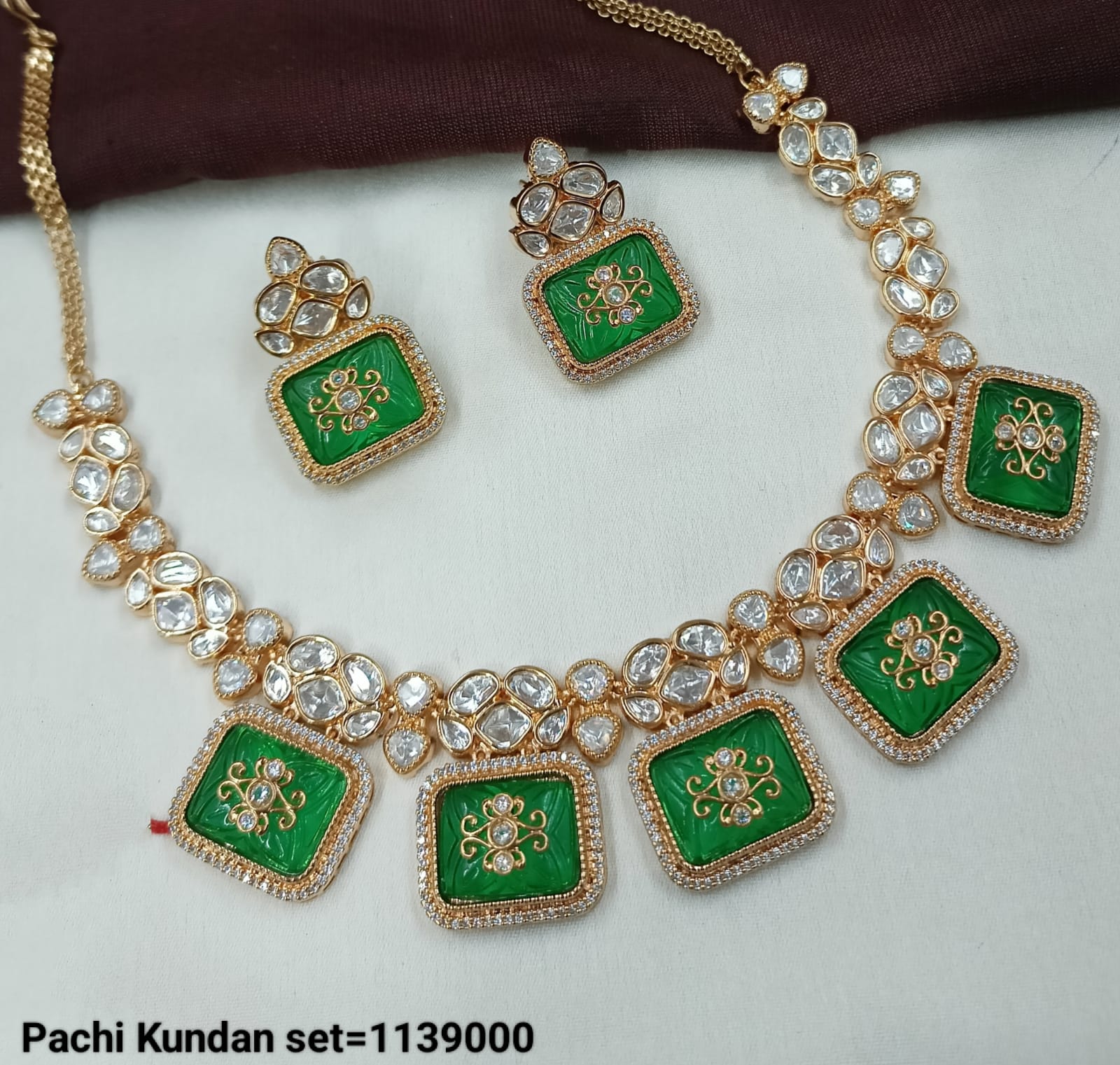 Elegant Pachi Kundan Necklace Set with Enamel Square Motifs – Wedding & Festive Wear